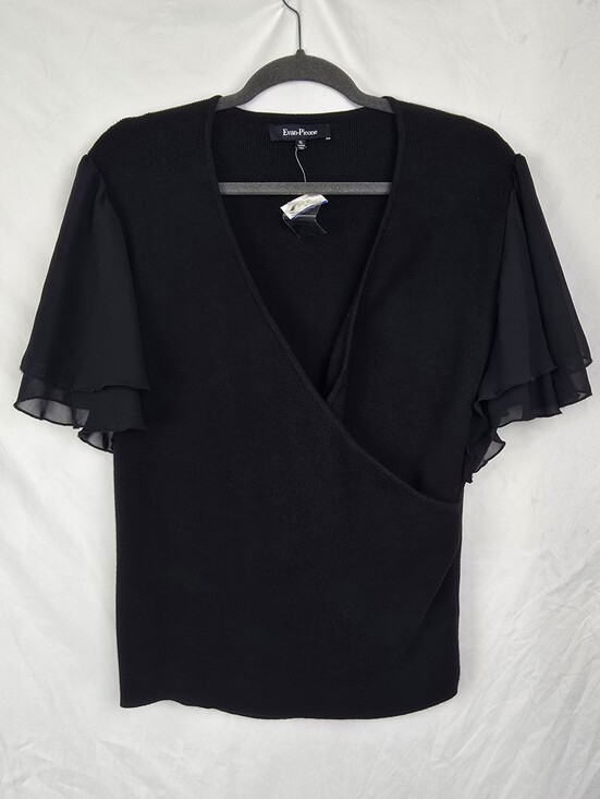 Evan Picone Tops - Evan Picone Knit Black Flared Sleeve Faux Wrap Minimalist Top sz XL NWT